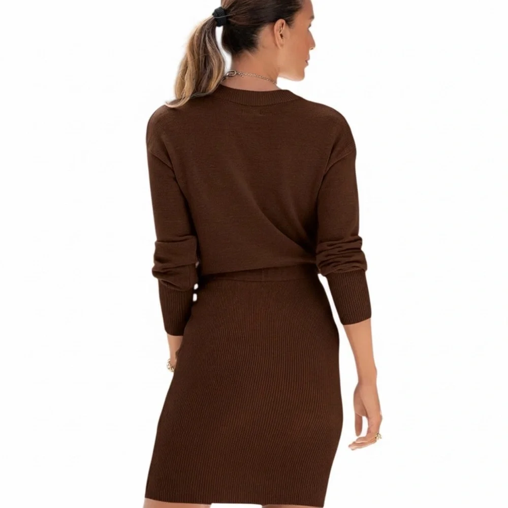 Lascana Womens Cable Knit Sweater Dress Brown